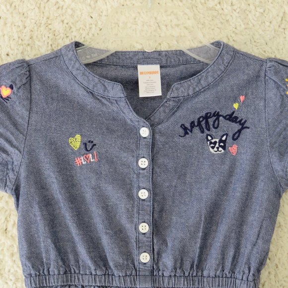 GYMBOREE Girls Dress Size 7 100% Cotton Button-up Front-Half Beautiful Embroider - Picture 2 of 12